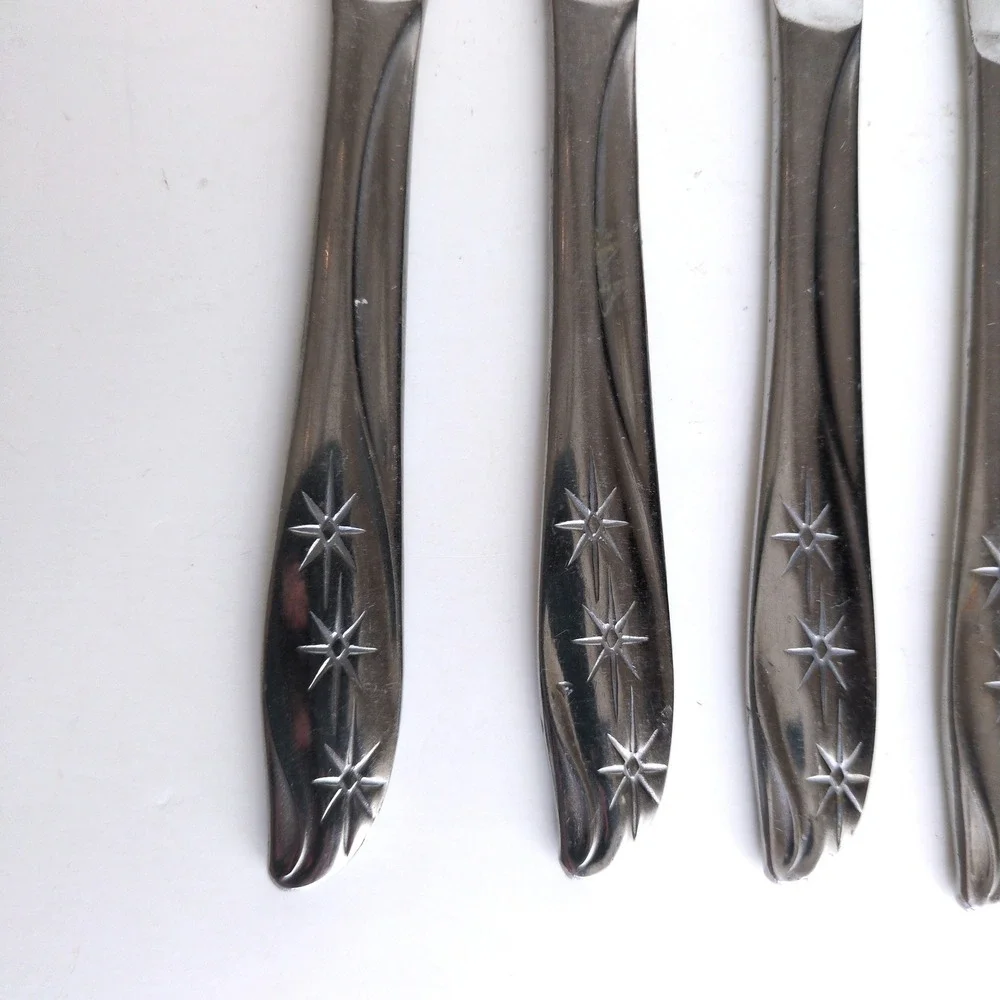 Vintage‎ Starburst Atomic Star Stainless Steel Dinner Knives Japan Set of 6 MCM